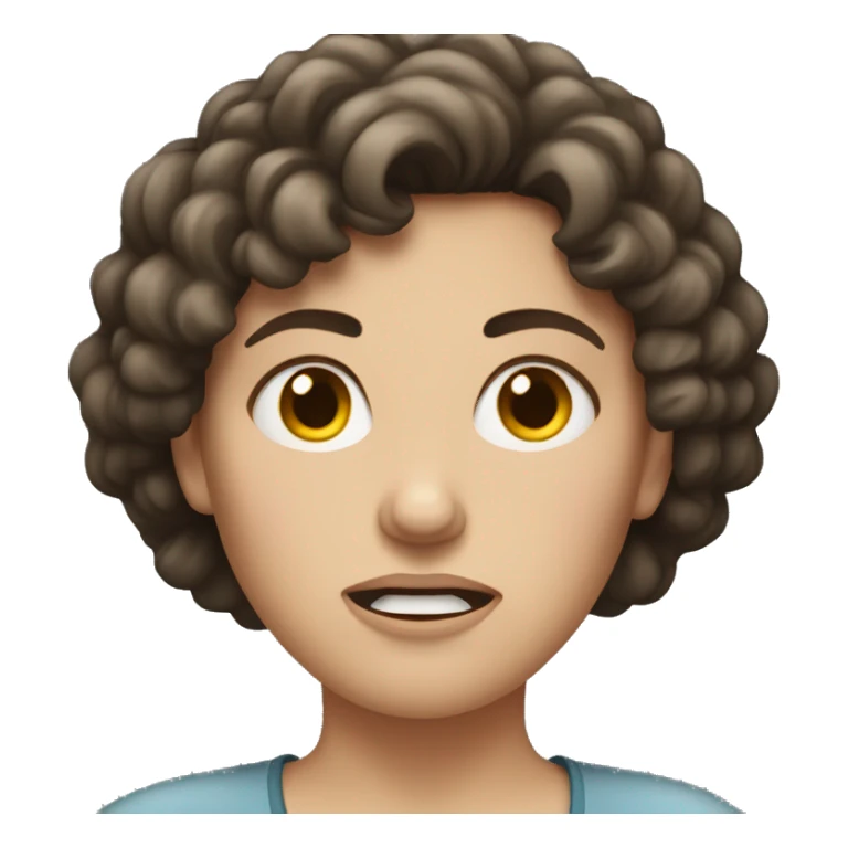 White woman with dark brown curly hair angry sticker