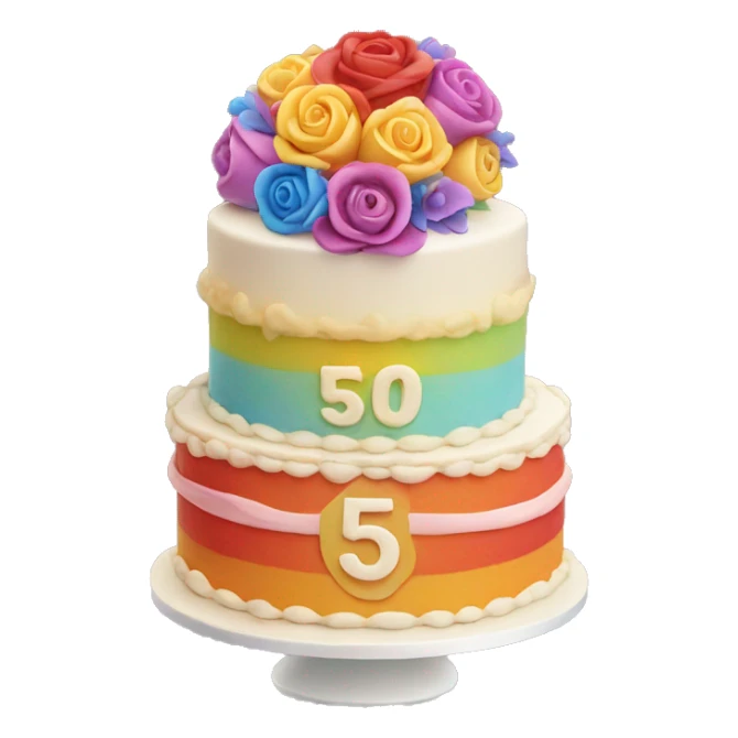Colorful wedding cake with number 50 on top sticker