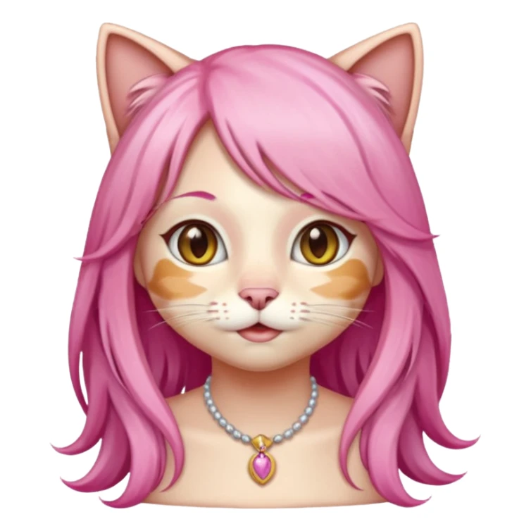 calico cat wear long pink hair wig sticker