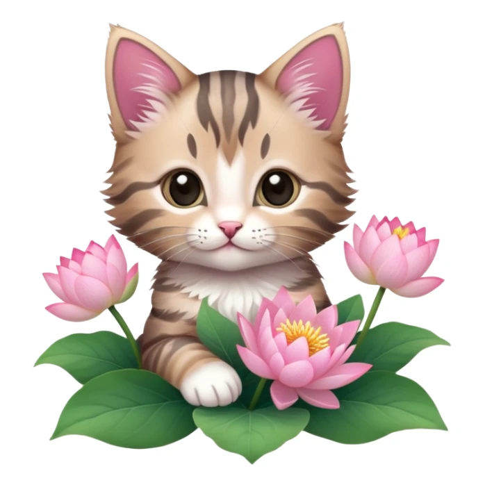 Kitten holding a bouquet of lotus flowers sticker