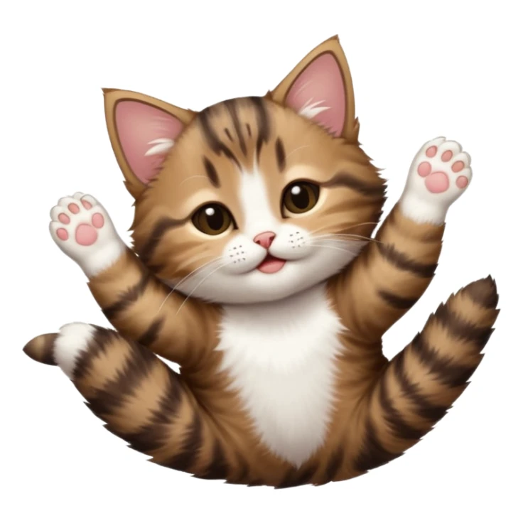 dark brown tabby and white kitten in funny positions stretched our upside down with eyes closed sticker