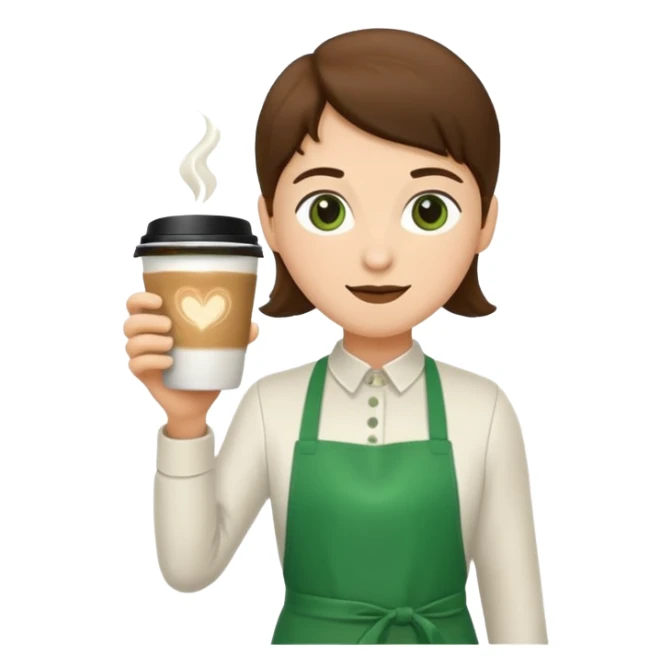 Barista + green apron + latte cup sticker