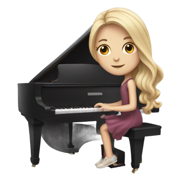 white girl with long hair and dress playing piano sticker
