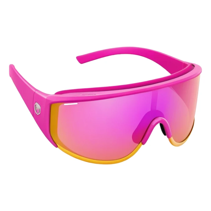 sporty pink shield visor sunglasses with bold thick frame, athletic design, reflective one-piece lens sticker
