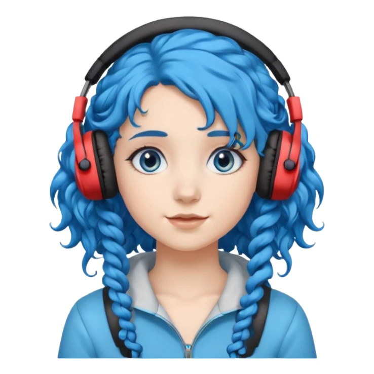 blue haired earringed heaphone wearing girl very very curly long haired sticker