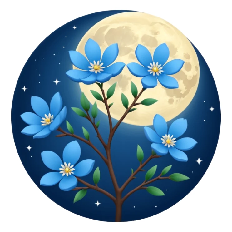 mitnight blue-colored Moon with light blue blossom sticker