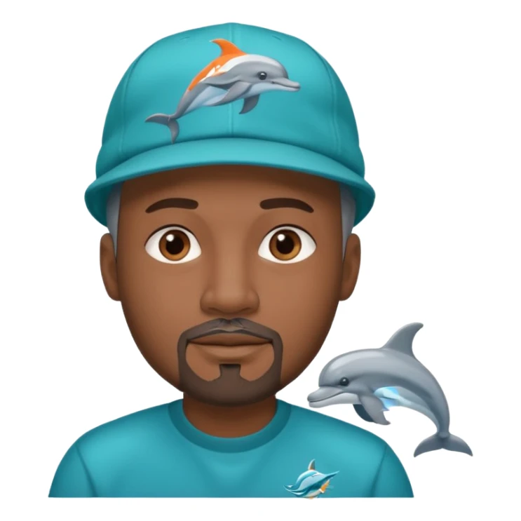 Black man with gray goatee wearing a Dolphins cap sticker