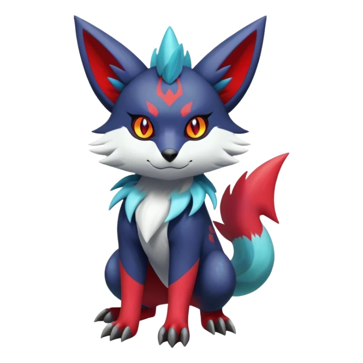 Shiny Exotic Badass Colorful Ethereal Royal Mysterious Gothic Zangoose-Zorua-Litten-Pokémon-Fakémon-hybrid-creature (full body) with colorful pattern-markings sticker