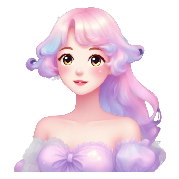 Gorgeous pastel anime style lady blushing nebula-gradient-sparkle face dreamy idol model colorful shiny stars galaxy kawaii cottagecore pearly petite simplistic aesthetic trending style sticker