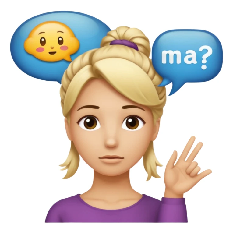 A blonde woman with her hair tied up, with a speech bubble that says "Ma, Cómo?" sticker