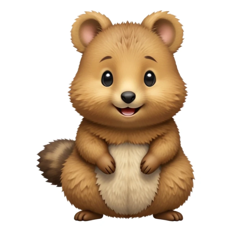 cinematic-quokka-realistic-emoj,-small-round-frame-balanced-on-tiny-strong-hind-legs,giant-fluffy-cheeks-large-smile-fluffy-brown-fur-radiating-a-warm-softness,-big-round-eyes-filled-with-joy, realistic emoji sticker