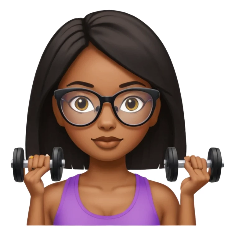 Negra,cabelo liso,óculos com armação de gato segurando peso de academia sticker
