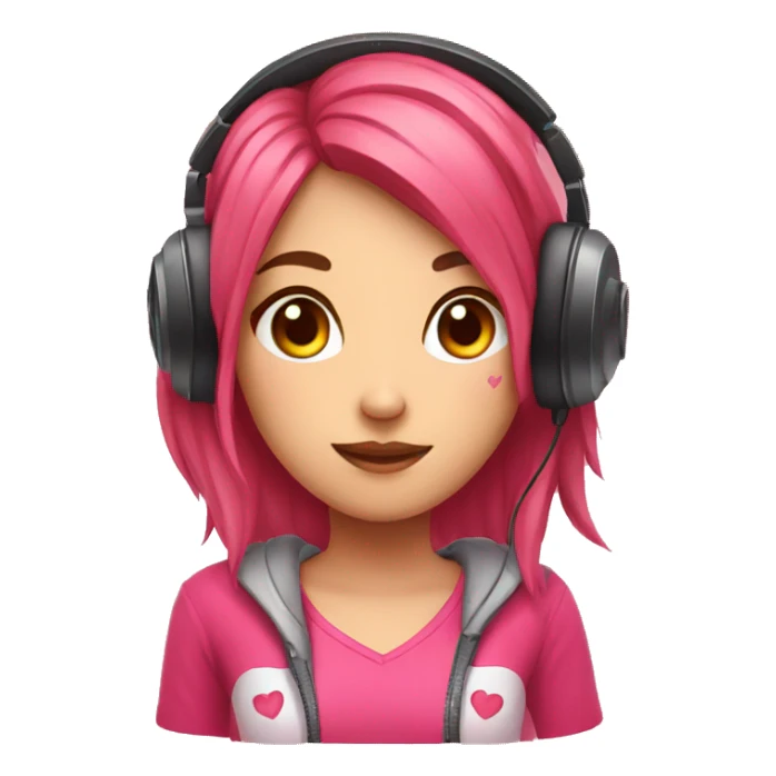 gamer girl with headphones with hearts in eyes sticker