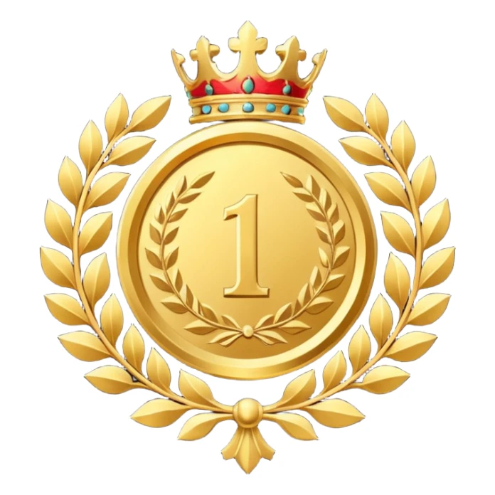 An elegant golden medal emblem with a sophisticated crest design, intricate details and a luxurious finish sticker