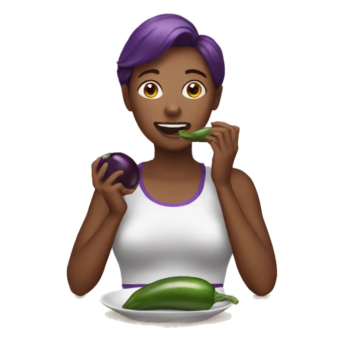 Women eating eggplant sticker