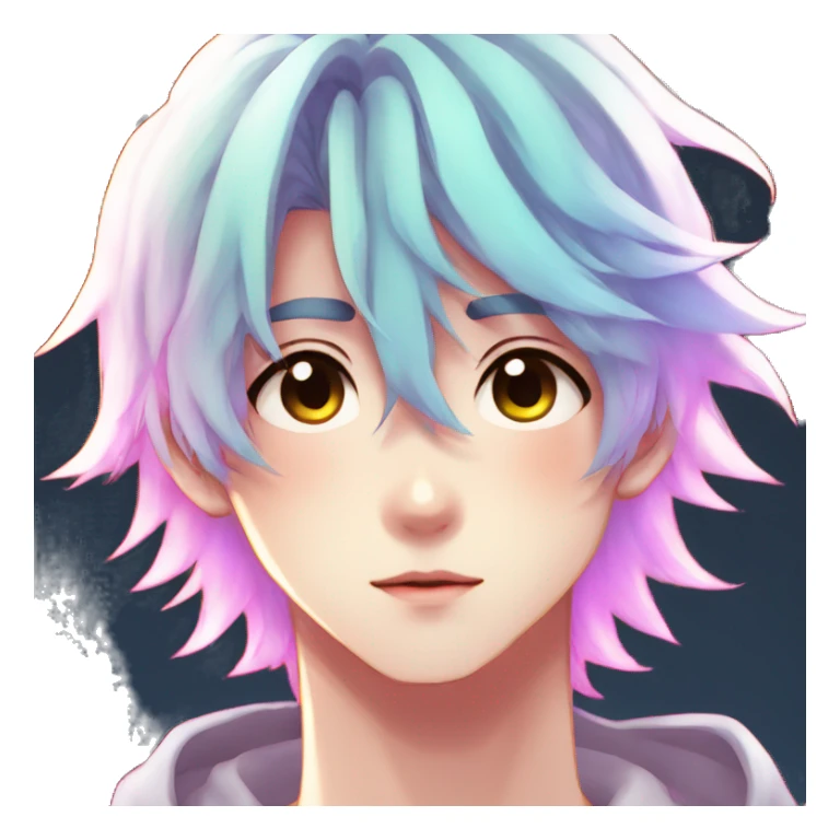Gorgeous anime style shojo man with blushing face aesthetic and pretty colorful shiny gradient pastel hair trending style sticker