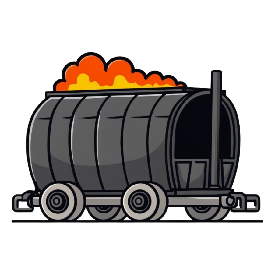 cartoonish wagon filled with molten steel, bright and shiny sticker
