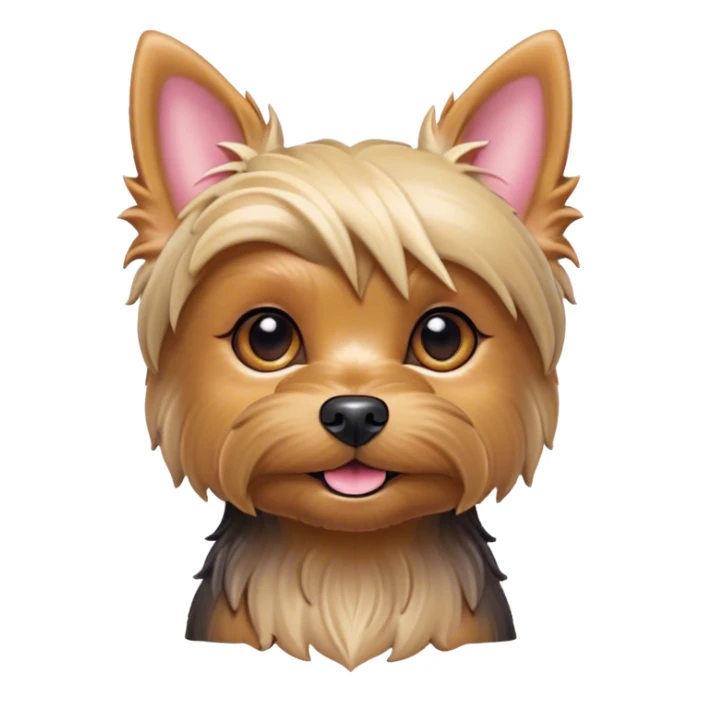 Cinematic Cute Yorkshire Terrier Portrait Emoji, Head perked with bright, twinkling eyes and a perky expression, showcasing a soft, silky fur in rich hues, simplified yet adorably detailed, glowing with a cheerful, inviting glow, high shine, exuding playful intelligence and spunky charm, styled with a gentle, whimsical outline, capturing the essence of a cute Yorkshire Terrier that appears ready to frolic off the screen with irresistible energy! sticker