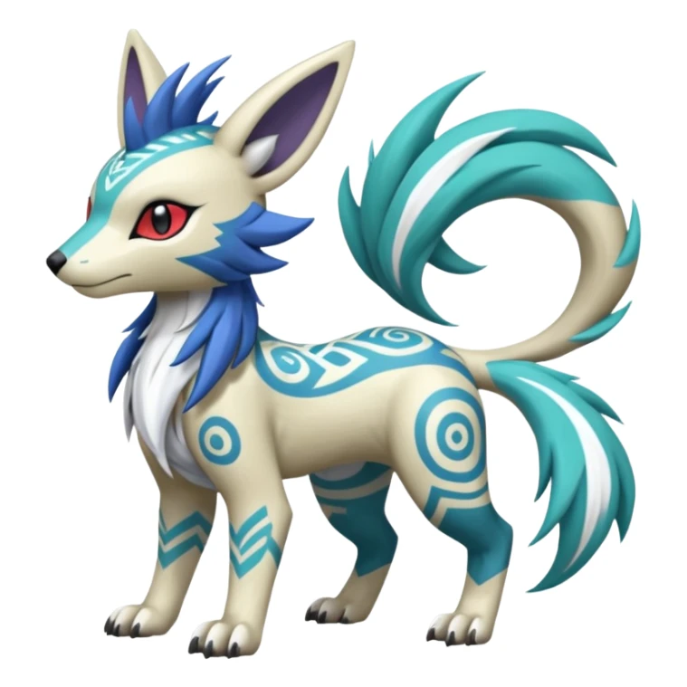 Tropical Tiny Marked Patterned Tribal WereGarurumon-Suicune-Linoone-Meloetta-Zangoose-fusion-hybrid-creature (full body) sticker