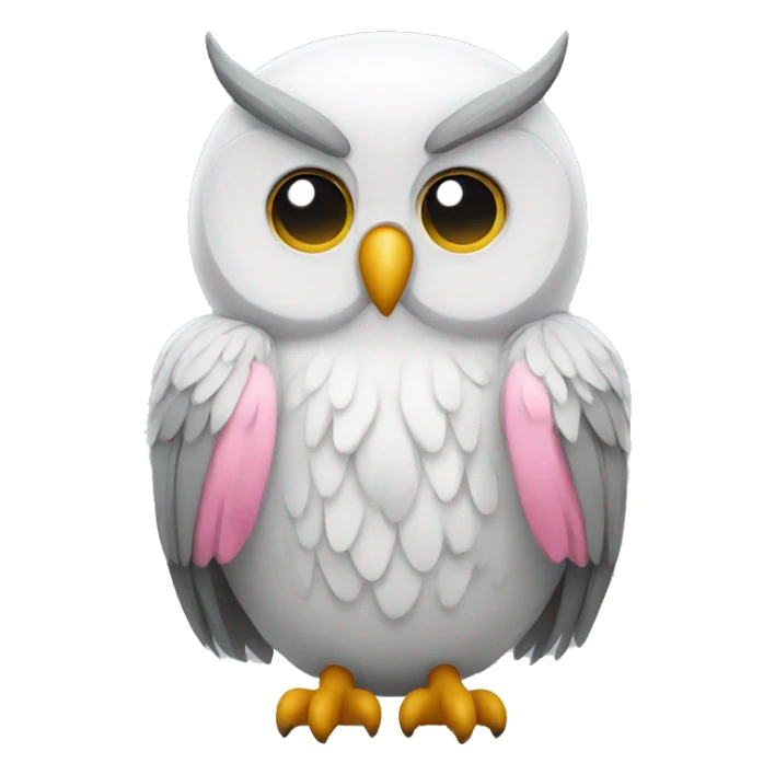white owl with pink ears and grey wings sad sticker