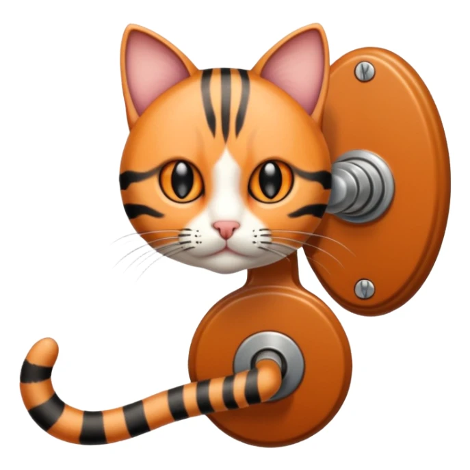 A short-tailed striped cat turning a doorknob sticker