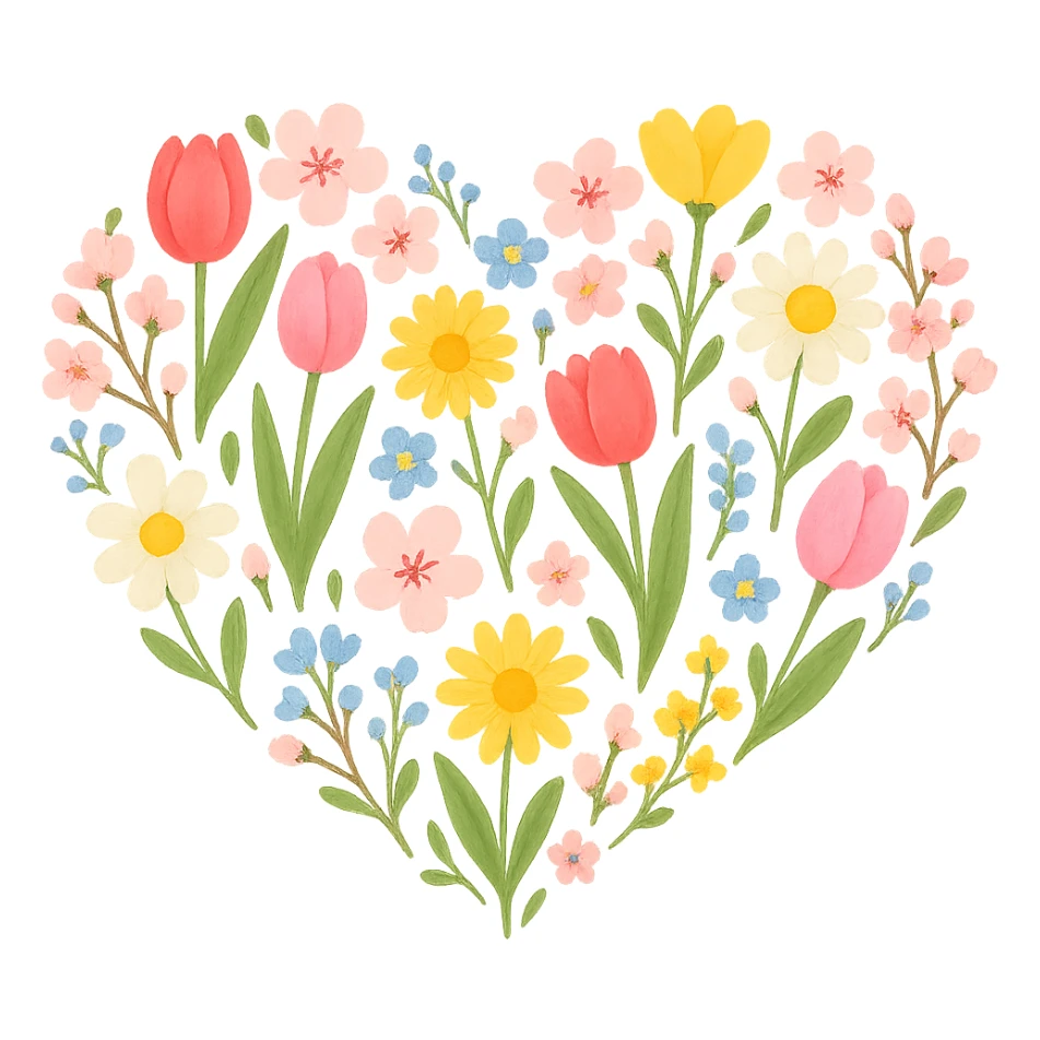 heart with spring flowers theme sticker