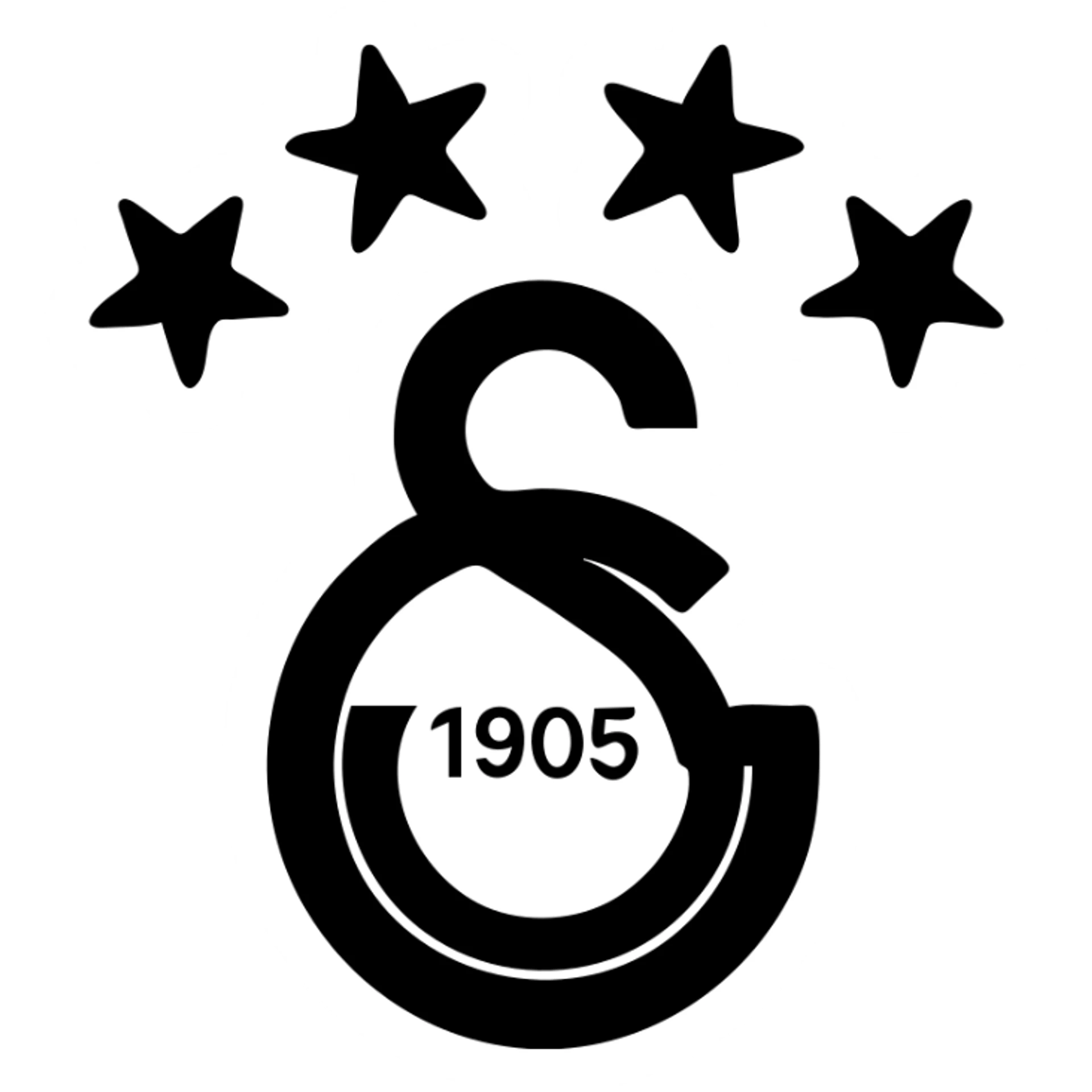 solid filled icon of Galatasaray symbol with five stars above, no outlines, using club's main colors, highly simplified for small sizes sticker