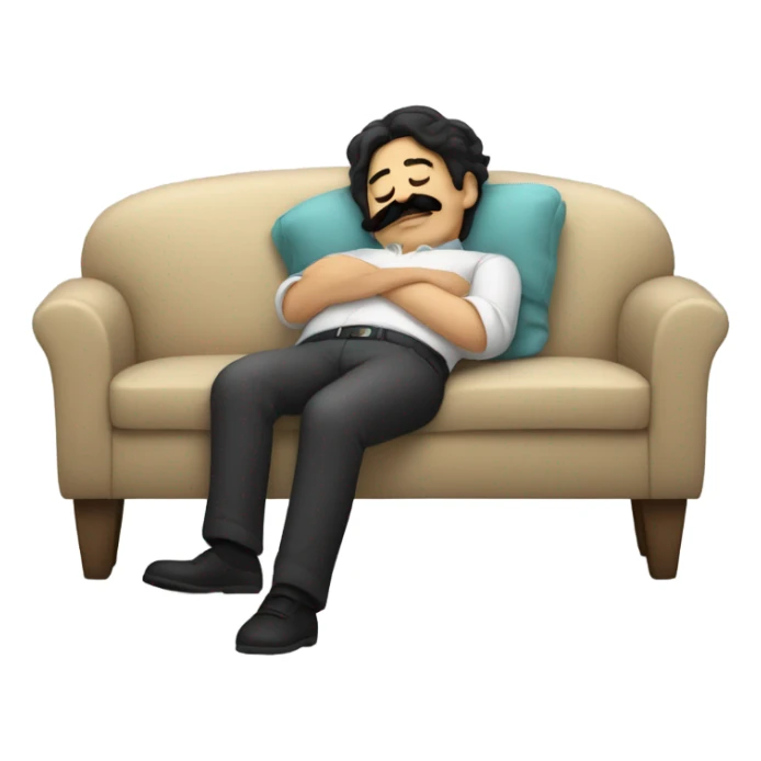 Man with black hair and moustache sleeping in sofa sticker