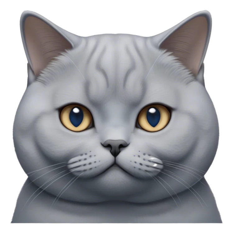 Cinematic Elegant Grey British Shorthair Cat Portrait Emoji, Head tilted slightly with a scrunched, iconic British Shorthair face, sleek soft grey fur with subtle blue undertones, Simplified yet sharp features, highly detailed, glowing with a warm, confident glow, high shine, poised and regal, stylized with an air of grace, focused and attentive, soft glowing outline, capturing the essence of calm elegance and quiet charm, so lifelike it feels as though it could turn its head and give a dignified meow at any moment! sticker