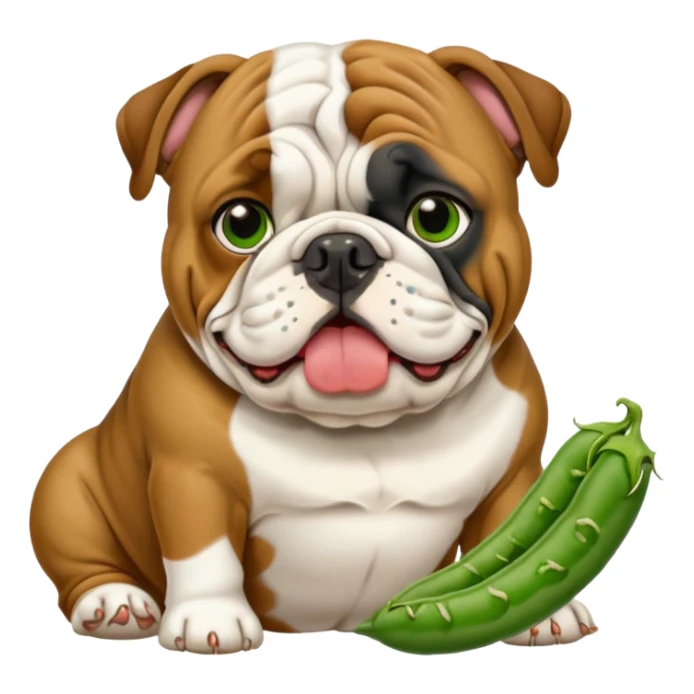 English bulldog eating green beans sticker
