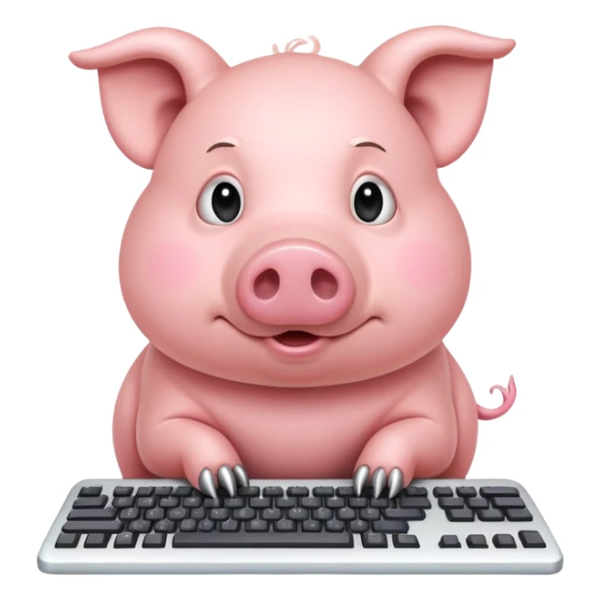 a pig front of a keyboard sticker