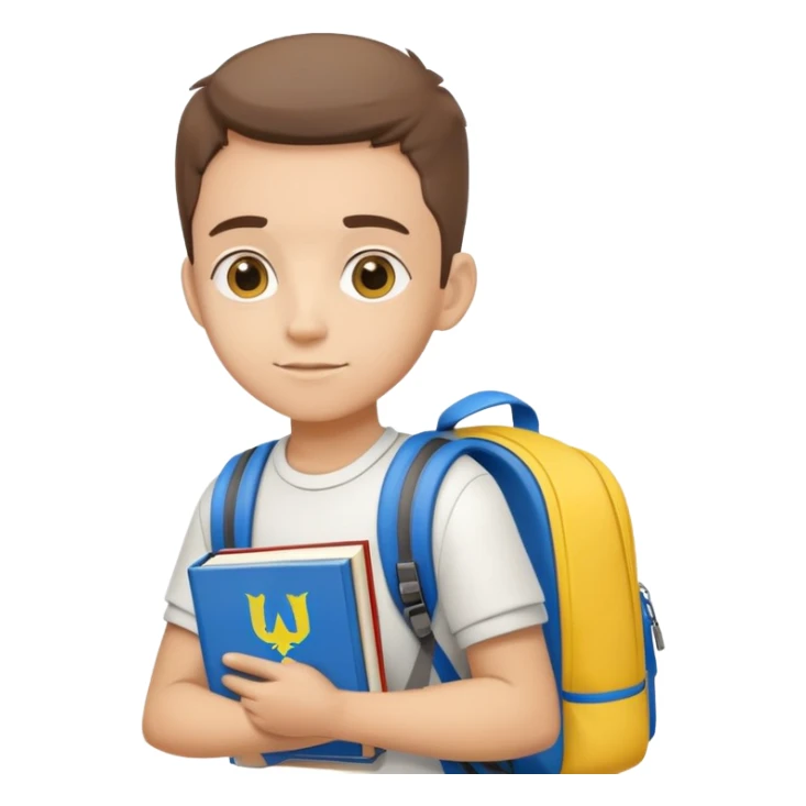 student with Ukrainian flag colors, backpack and books sticker