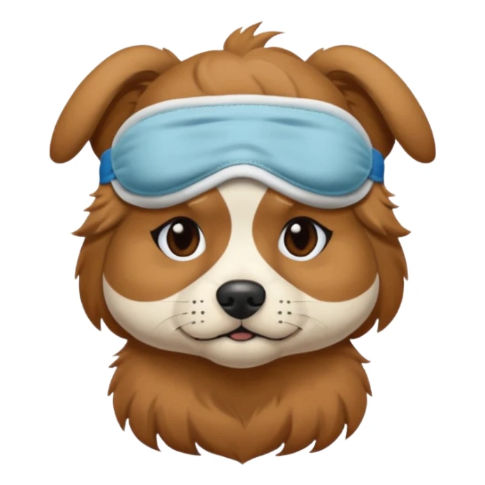 a dog with sleep mask and wearing shirt sticker