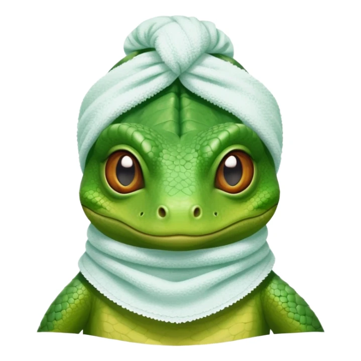 Lizard with face mask and towel on its head and cucumbers on its eyes sticker