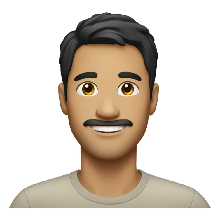man with short black hair, no beard, smiling sticker