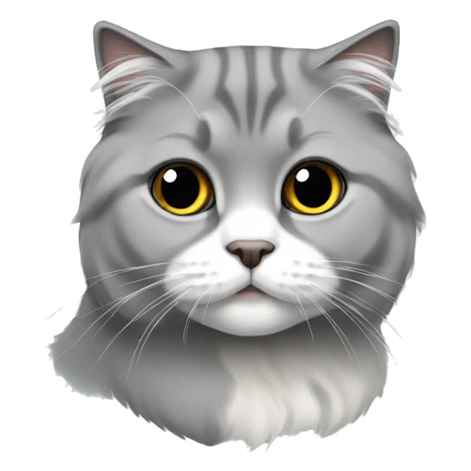 grey white long hair Scottish Fold cat  sticker