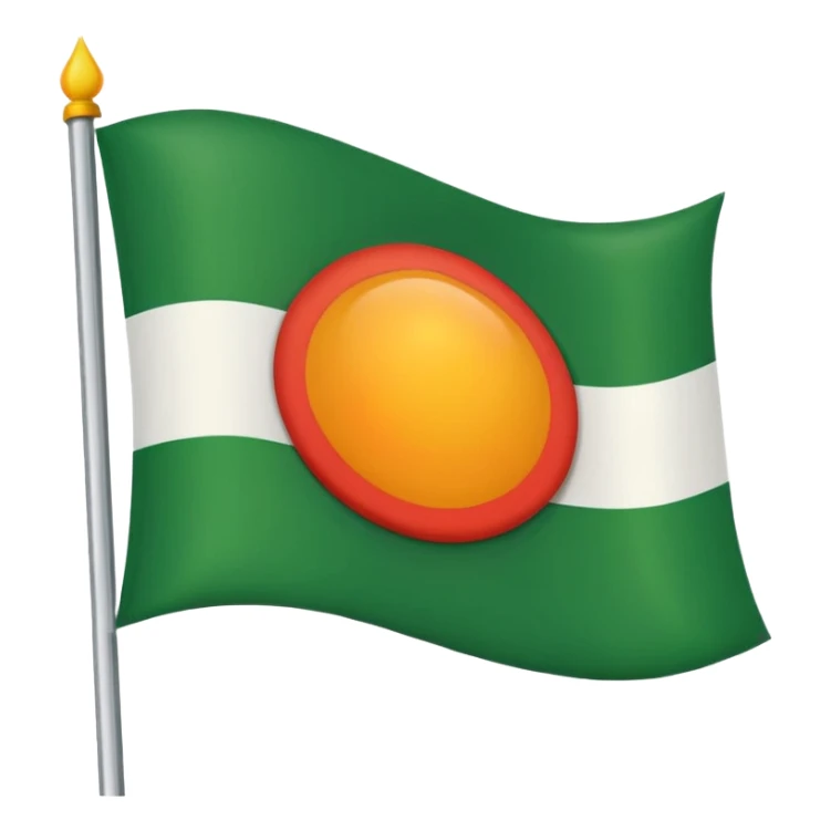 Flag with with 1 red, 1 white and 1 green (in that order) horizontal and an orange/yellow pointed sun in the middle sticker