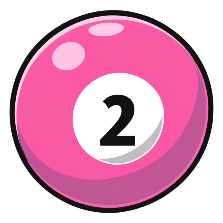 pink billiard ball with the number 23 inside a white circle sticker
