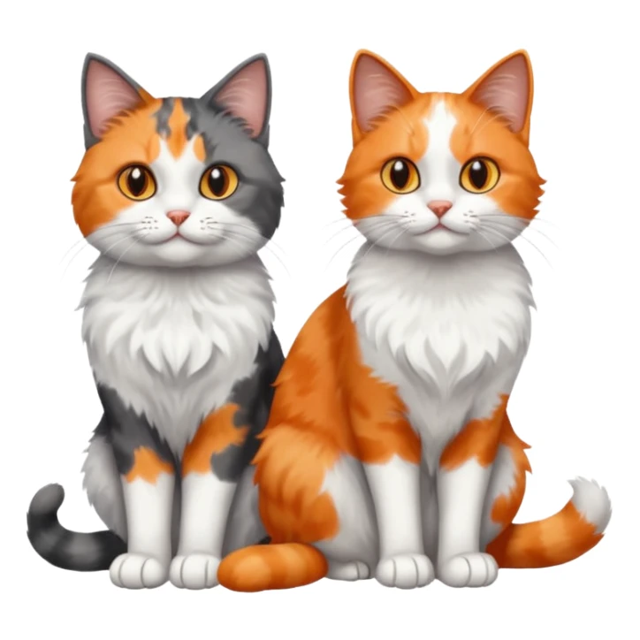 a realistic looking very fluffy grey and white cat with grey legs and white paws, sitting next to another cat sticker