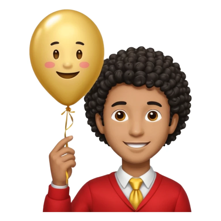 brown skin, black curly hair man hold gold balloon sticker