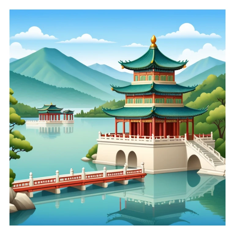 Summer Palace with pavilion by a serene lake sticker