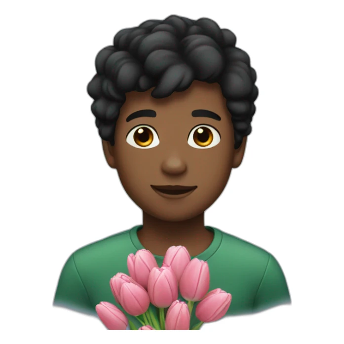 black hair boy with tulips sticker