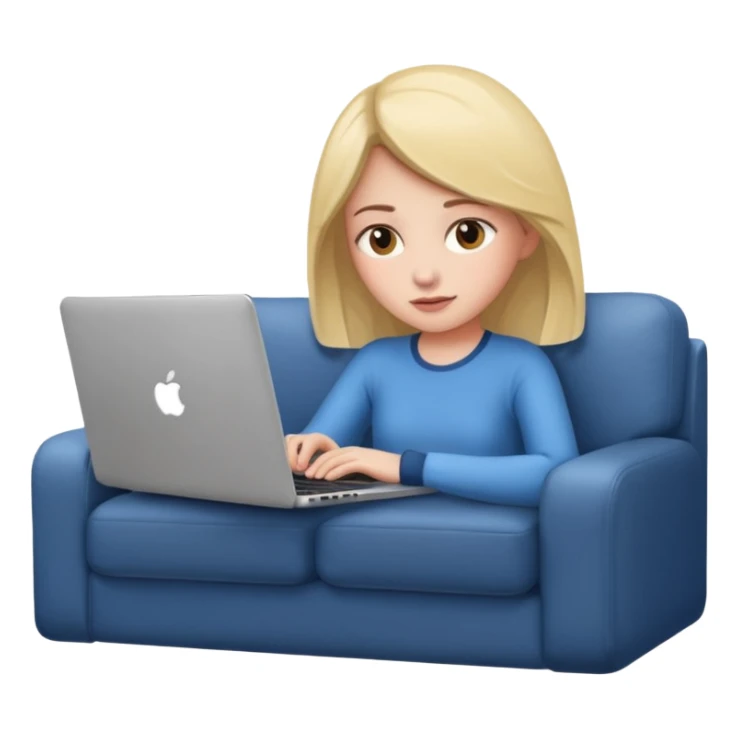 A girl is lying on the couch with a laptop, working sticker