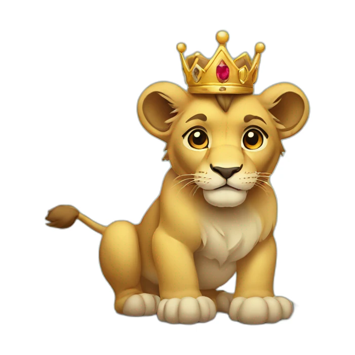 A lion cub with a crown, standing on a rock. sticker