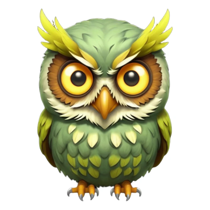 zombie owl portrait, head and shoulders only, ragged feathers, glowing eerie eyes, haunted night creature vibe, 3D cartoon, mobile game icon style, clean background, no text, no watermark
 sticker