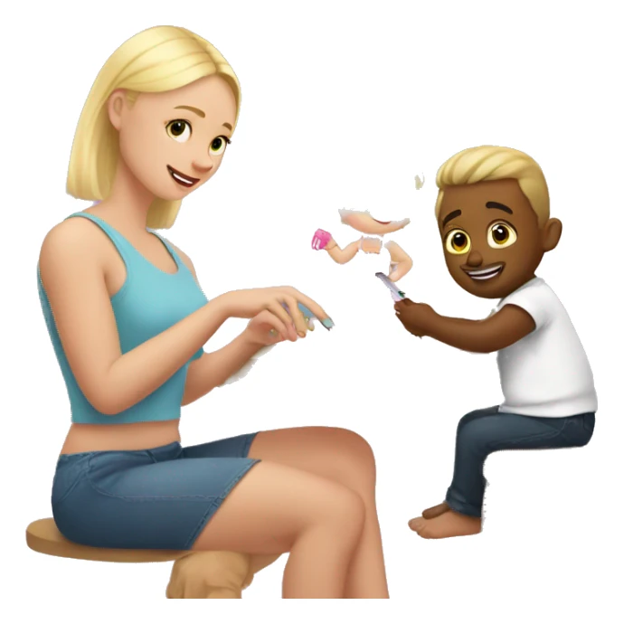 blonde babydaughter gives blonde dad a manicure sticker