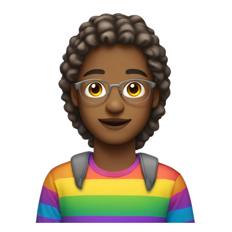 teenager wearing a rainbow shirt sticker