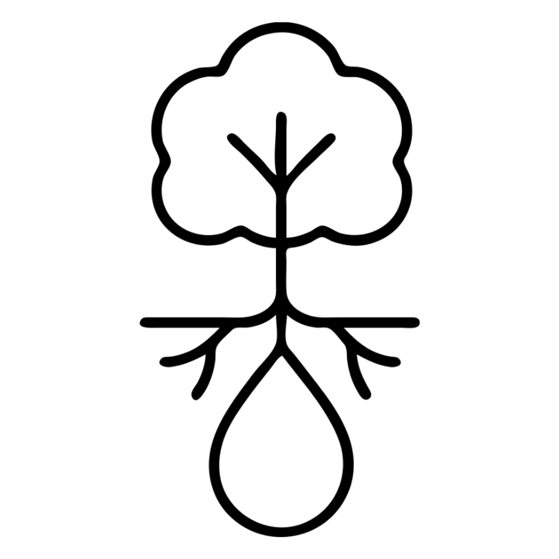 Tree with roots connecting to a water droplet, symbolizing environmental care and commitment sticker