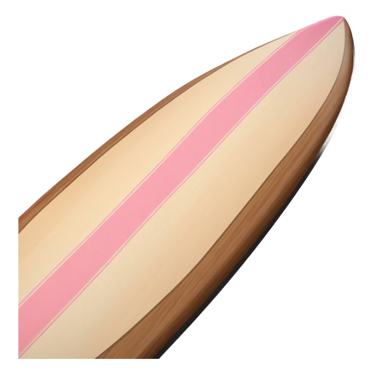 A single wooden rip curl surfboard that looks like an emoji with two mini light pink stripes down the middle of the board, longboard style sticker
