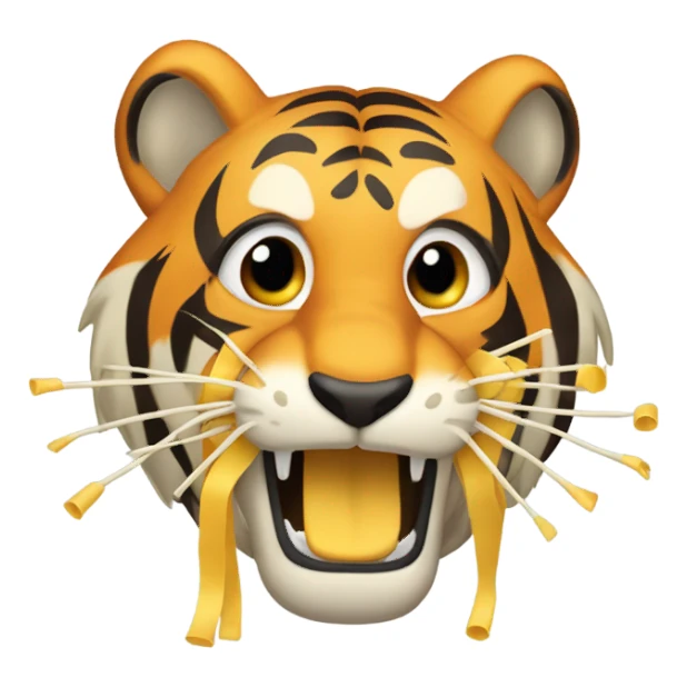 Tiger with pasta hanging out of its mouth sticker